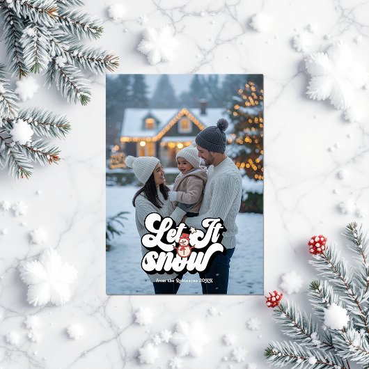 "Laat het sneeuwen" Retro Christmas Photo Collage Feestdagenkaart