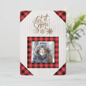 Laat het Sneeuwen Rode Buffalo Geruite Foto Kerstk Feestdagenkaart (Staand voorkant)