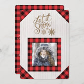Laat het Sneeuwen Rode Buffalo Geruite Foto Kerstk Feestdagenkaart (Voorkant / Achterkant)