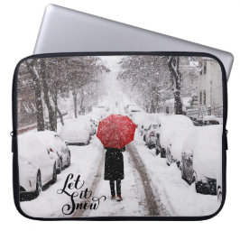 Laat het sneeuwen rode paraplu | winterlandschap laptop sleeve