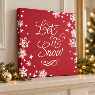 Laat het Sneeuwen Rood Winter Sneeuw Typografie Canvas Afdruk