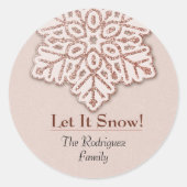 Laat het sneeuwen! Roos Gold Glitter Snowflake Ronde Sticker (Voorkant)