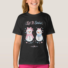 Laat het Sneeuwen Roze Strik Sneeuwman Pastel Mooi T-shirt
