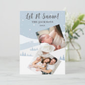 Laat het sneeuwen scène foto kerstkaart (Staand voorkant)