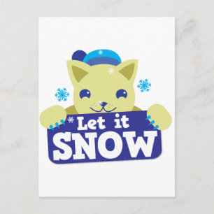 LAAT HET SNEEUWEN, schattig klein kat Feestdagenkaart