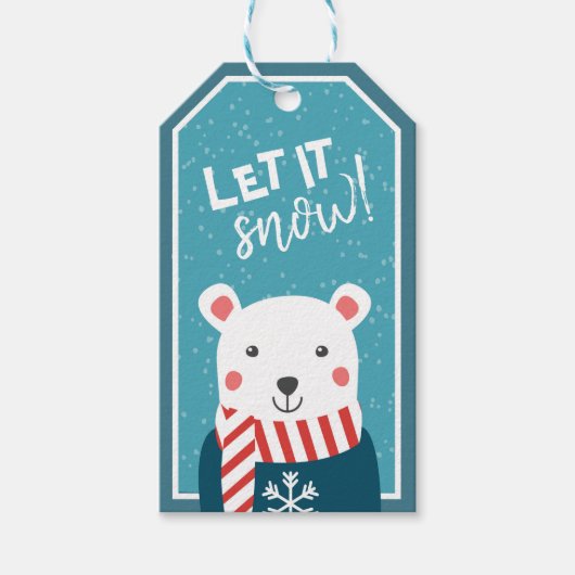 Laat het sneeuwen schattig polar beer kerst cadeaulabel (Voorkant)