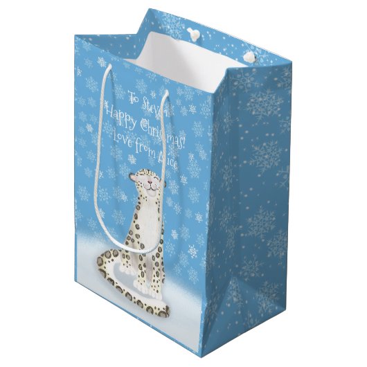 'Laat het sneeuwen' schattige sneeuw luipaard Kers Medium Cadeauzakje (Voorkant Gekanteld)