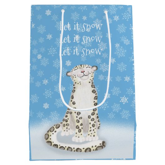 'Laat het sneeuwen' schattige sneeuw luipaard Kers Medium Cadeauzakje (Achterkant)