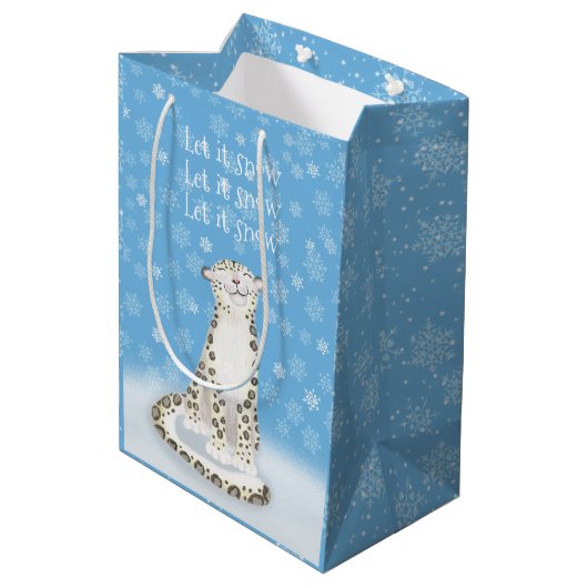 'Laat het sneeuwen' schattige sneeuw luipaard Kers Medium Cadeauzakje (Achterkant Gekanteld)