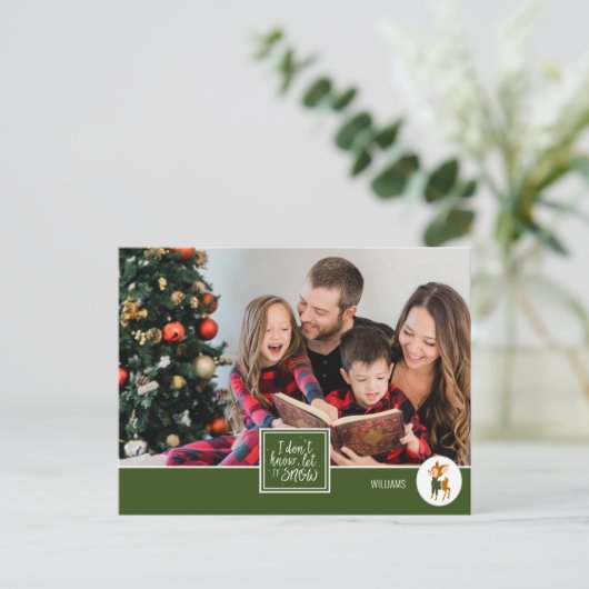 Laat het sneeuwen Schattigee kerst rendieren famil Feestdagenkaart (Staand voorkant)