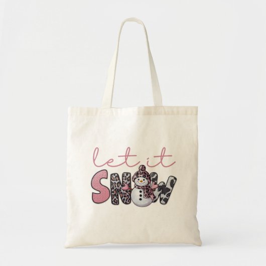 Laat het sneeuwen | Schattigee Roze Sneeuwman Kers Tote Bag (Voorkant)