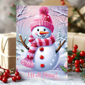 Laat het sneeuwen Schattigee roze sneeuwpop Feestdagen Kaart