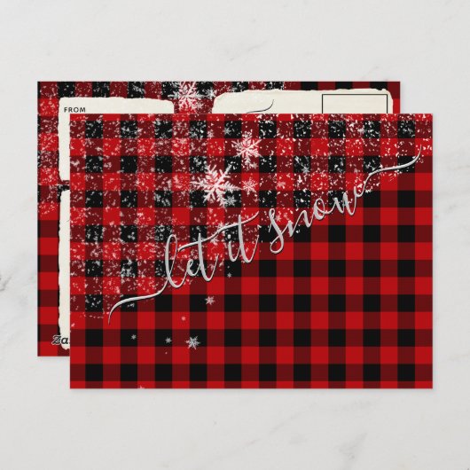 Laat het sneeuwen script Buffalo Plaid Briefkaart (Voorkant / Achterkant)