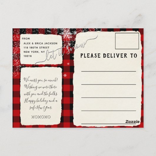 Laat het sneeuwen script Buffalo Plaid Briefkaart (Achterkant)