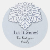 Laat het sneeuwen! Silver Glitter Snowflake Ronde Sticker (Voorkant)