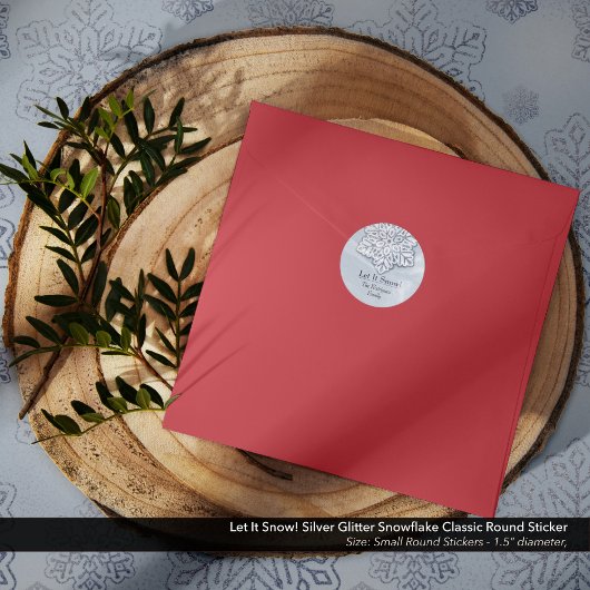 Laat het sneeuwen! Silver Glitter Snowflake Ronde Sticker