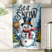 Laat het Sneeuwen Sneeuwman Kerstmis Theedoek