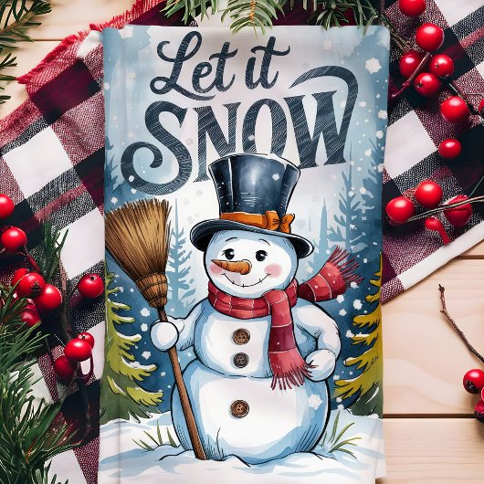 Laat het Sneeuwen Sneeuwman Kerstmis Theedoek