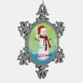 Laat het sneeuwen! Sneeuwman met kerstmuts Tin Sneeuwvlok Ornament (Links)