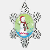 Laat het sneeuwen! Sneeuwman met kerstmuts Tin Sneeuwvlok Ornament (Rechts)