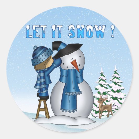 Laat het sneeuwen sneeuwman rond Stickers (Voorkant)