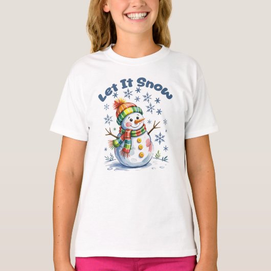Laat het Sneeuwen Sneeuwman Winter T-shirt (Voorkant)