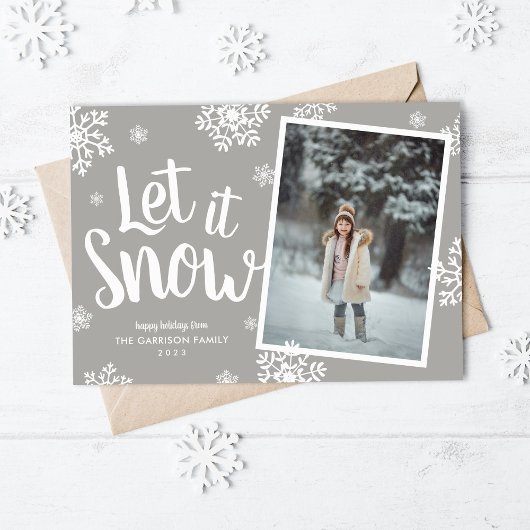 Laat het sneeuwen | Sneeuwvlok foto overlay Feestdagenkaart
