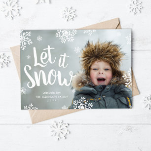 Laat het sneeuwen Sneeuwvlok foto overlay plat Feestdagenkaart