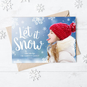 Laat het sneeuwen Sneeuwvlok foto overlay plat Feestdagenkaart