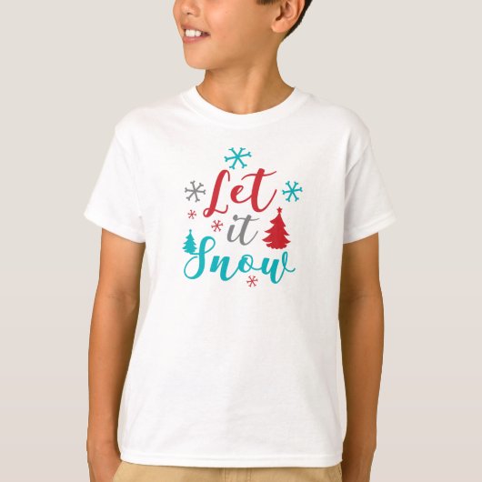 Laat het sneeuwen, sneeuwvlokken, bomen, Kerstmis, T-shirt (Voorkant)