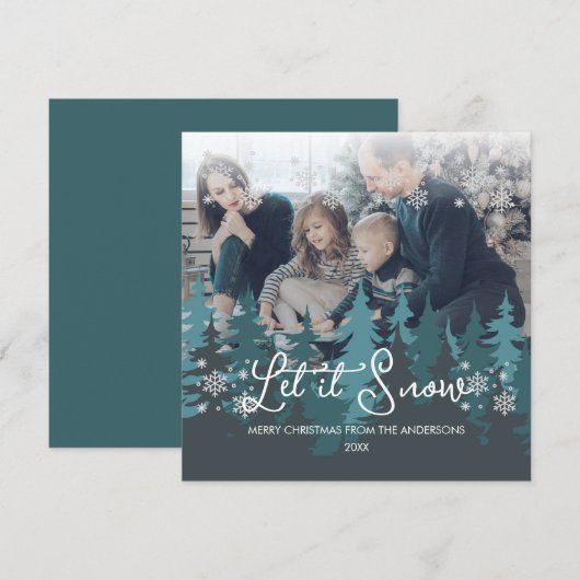 Laat het Sneeuwen | Sneeuwvlokken Dennenen Kerst F Feestdagenkaart (Voorkant / Achterkant)