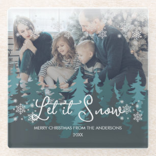 Laat het sneeuwen   Sneeuwvlokken Pine Tree Christ Glazen Onderzetter