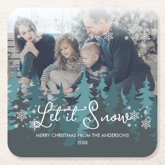 Laat het sneeuwen | Sneeuwvlokken Pine Tree Christ Kartonnen Onderzetters (Voorkant)