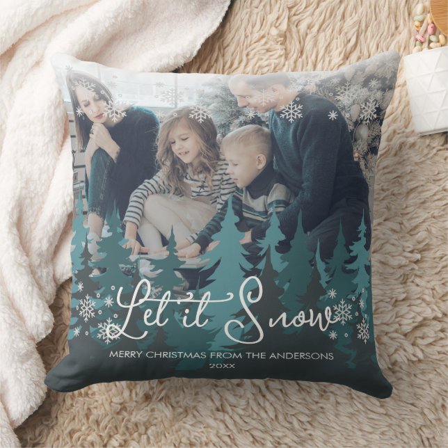 Laat het sneeuwen | Sneeuwvlokken Pine Tree Christ Kussen (Deken)