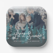 Laat het sneeuwen | Sneeuwvlokken Pine Tree Christ Papieren Bordje (Voorkant)