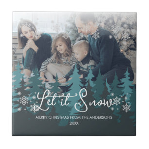 Laat het sneeuwen Sneeuwvlokken Pine Tree Christ Tegeltje