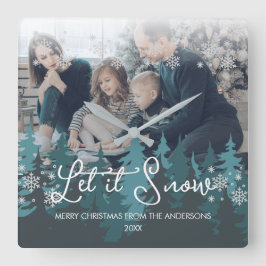 Laat het sneeuwen | Sneeuwvlokken Pine Tree Christ Vierkante Klok
