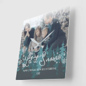 Laat het sneeuwen | Sneeuwvlokken Pine Tree Christ Vierkante Klok (Hoek)