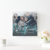 Laat het sneeuwen | Sneeuwvlokken Pine Tree Christ Vierkante Klok (Huis)