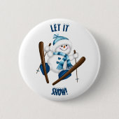 Laat het sneeuwen! Snowman Skier Ronde Button 5,7 Cm (Voorkant)