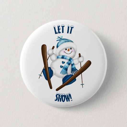 Laat het sneeuwen! Snowman Skier Ronde Button 5,7 Cm (Voorkant)