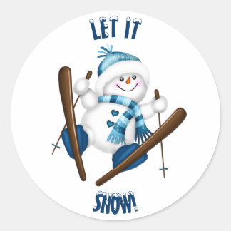 Laat het sneeuwen! Snowman Skier Ronde Sticker