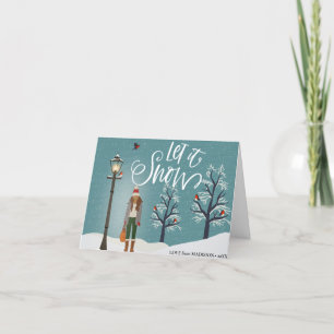 Laat het sneeuwen Snowy Scenery with Winter Bird Feestdagen Kaart