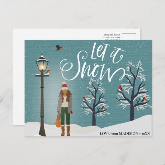 Laat het sneeuwen | Snowy Scenery with Winter Bird Feestdagenkaart (Voorkant / Achterkant)