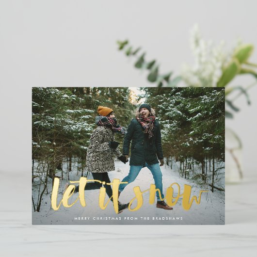 Laat het Sneeuwen Volledige Foto Folie Feestdagenkaart (Staand Voorkant)