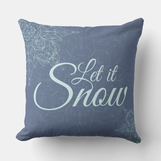 "Laat het sneeuwen" Winter Snowflake Design in Bla Kussen (Voorkant)