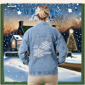 Laat het sneeuwen winter witte sneeuwvlokken delic denim jacket