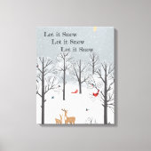 Laat het sneeuwen - Winterflurries, deer en vogelk Canvas Afdruk (Voorkant)