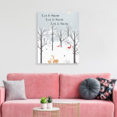 Laat het sneeuwen - Winterflurries, deer en vogelk Canvas Afdruk (Insitu (Woonkamer))