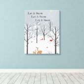 Laat het sneeuwen - Winterflurries, deer en vogelk Canvas Afdruk (Insitu (Houten vloer))